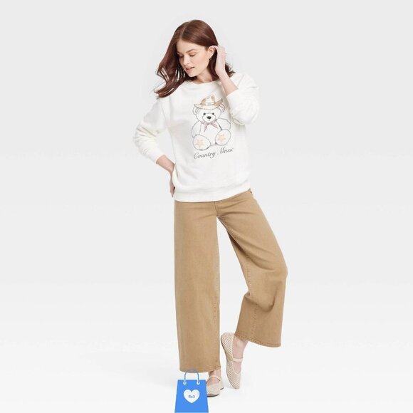 XXL - Womens Country Music Teddy Bear Graphic Sweatshirt - Ivory - Picture 2 of 5